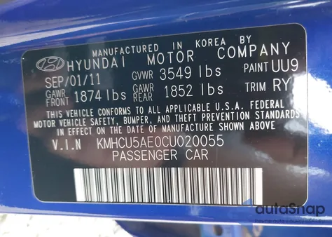 2012 Hyundai Accent Se from USA, damaged, VIN KMHCU5AE0CU020055